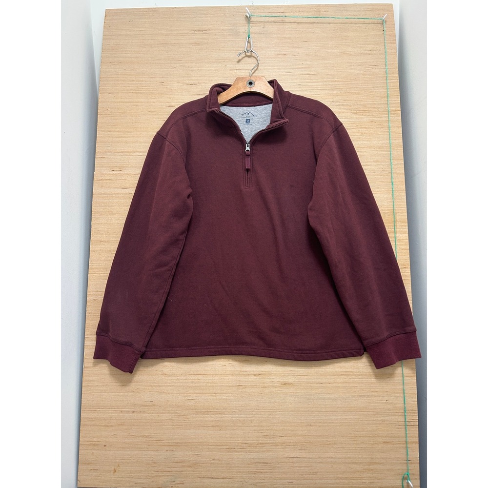 Blue Mountain Mens Quarter Zip Pullover Sweatshirt Burgundy Medium‎ Mock Neck